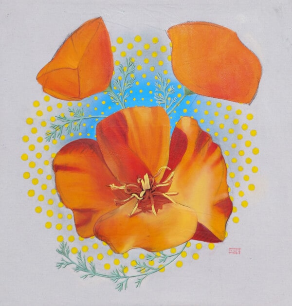 Trio of Poppies Original Painting oil on canvas California landscape Solano County by Jacob LaCour